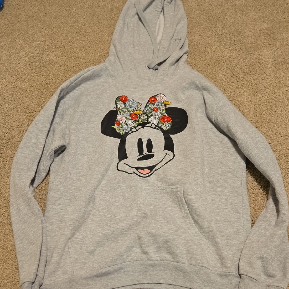 Disney Gray Hoodie with Minnie Mouse Floral Design